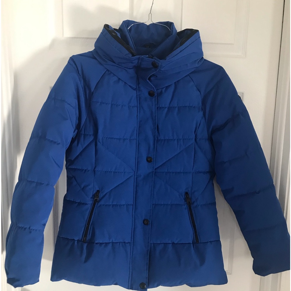Guess lined puffer coat with hide able hood